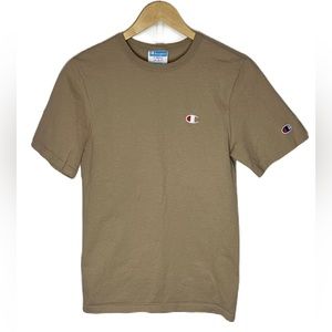 Short sleeve, tan, Champion shirt, women’s extra small.